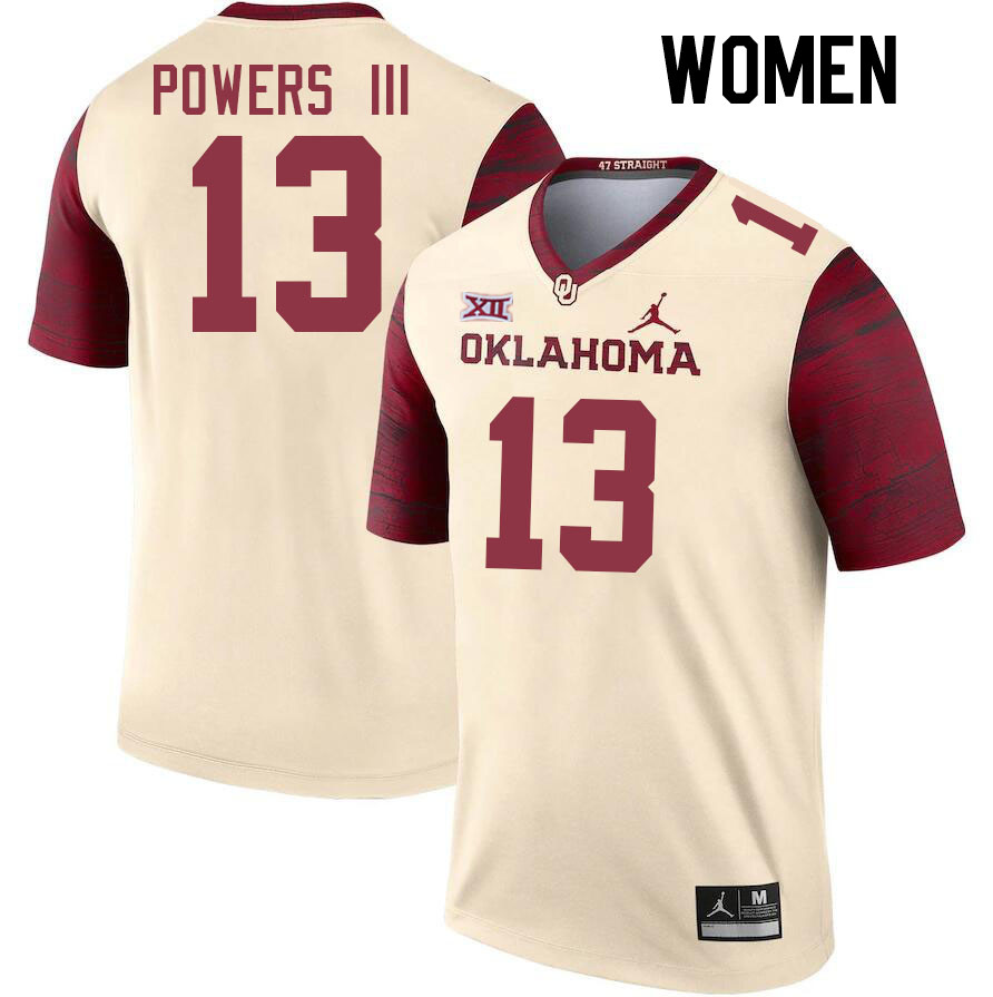 Women #13 Reggie Powers III Oklahoma Sooners College Football Jerseys Stitched-Cream